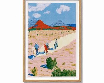 Southwestern Wall Art Print Mesa Riders Painting | Bold Western Decor | Desert Cactus Poster | Graphic Cowboy Wall Art