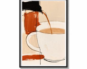 Coffee Wall Art Print Pouring Cup Painting | Abstract Cafe Decor | Modern Kitchen Poster | Bold Coffee Bar Art