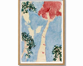 Tree Canopy Wall Art Print Birch Sky Painting | Forest Landscape Decor | Impressionist Poster | Dreamy Nature Wall Art