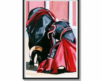 Matador Wall Art Print Bullfighting Painting | Dramatic Spanish Decor | Andalusian Poster | Bold Figurative Wall Art