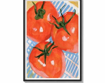 Tomato Wall Art Print Kitchen Still Life Painting | Bold Vegetable Decor | Modern Kitchen Poster | Vibrant Wall Art