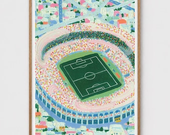 Soccer Wall Art Painting Print - Aerial View of Packed Football Stadium with Green Pitch, Sports Fan Decor