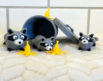 3Dプリントされた関節式アライグマの家族｜森の動物のデスクデコレーション