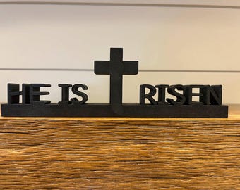 彼は復活しました 3D プリント サイン - インスピレーションを与えるキリスト教の装飾 - 十字架 - イースター