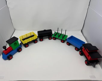 原色プッシュトレイン – 6台のユニークな車両を備えた36インチ幼児用トレイン | 3Dプリントのオープンエンドプレイトイ