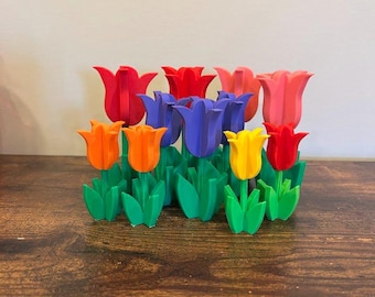 3Dプリントチューリップ - 3サイズ、春らしい色合いの装飾花