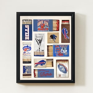 Konsttryck med Buffalo Bills vintagematchbok | Retrokollage med Bills fotboll | Väggkonst med Buffalo sporter | Digital nedladdning