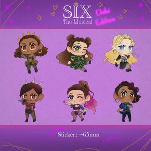 Op SIX The Musical geïnspireerde sticker en stickerset, schattige chibi, Henry de 8e zes ex-vrouwen, SIX merchandise, muzikaal cadeau Broadway