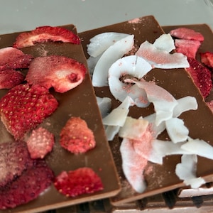 Milk Chocolate with Dried Strawberries and Dried Coconut, Chocolate Bar