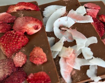 Milk Chocolate with Dried Strawberries and Dried Coconut, Chocolate Bar