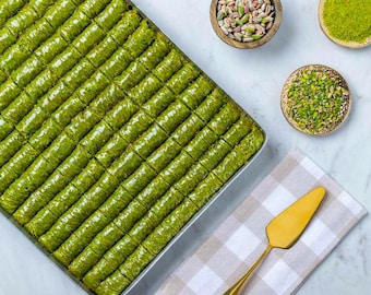 Pistachio Rolls Baklava, Rolls with Pistachio Baklava, Handmade Baklava, Special Turkish Baklava, Turkish Tea Gift, Mediterranean Sweets