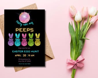 Easter Invitation Party With My Peeps – Editable Canva Template, Digital Easter Party Invite, Printable Bunny Invite for Kids