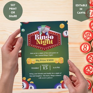 Editable Bingo Night Invitation Template Canva | Printable Game Night Bingo Party Invite | Instant Download | Bingo Fundraiser Event Invite