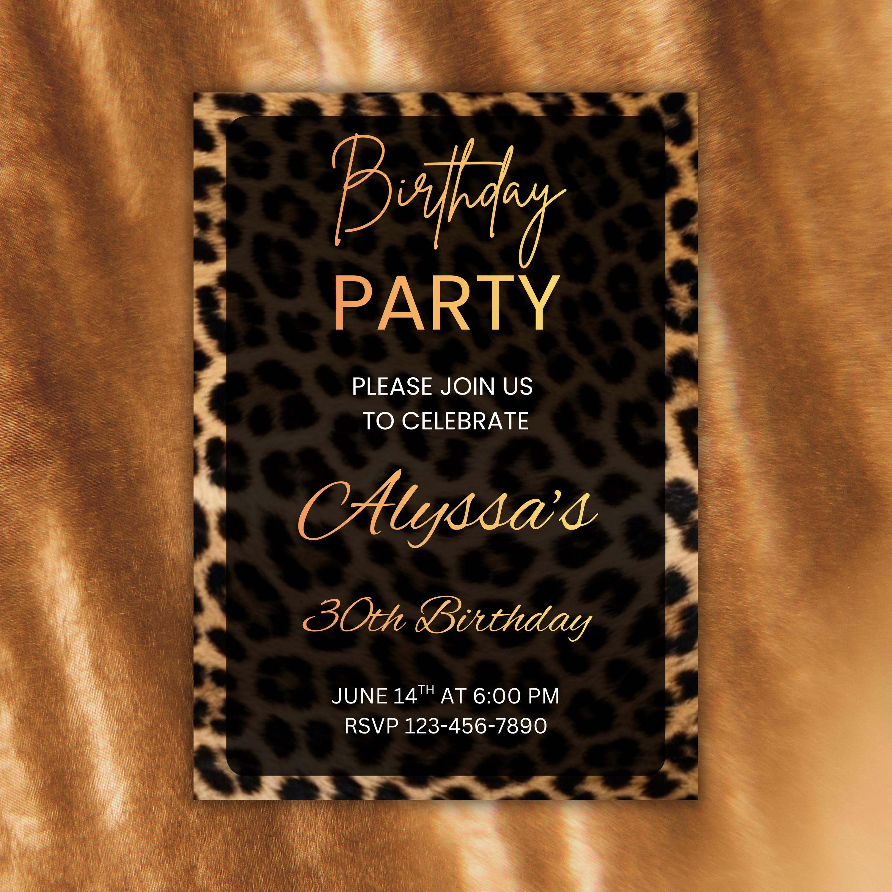 Editable Leopard Print Birthday Invitation Template | Digital Birthday ...