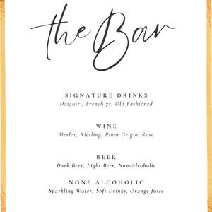 Bar Menu Template, Drink Sign, Modern Minimalist Beverage Menu, Customizable Bar Sign Template, Perfect for Weddings, Events, & Celebrations