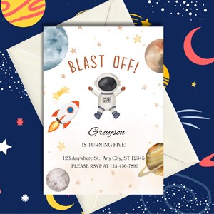 Verjaardagsuitnodiging: ruimte, astronaut, Galaxy Party Canva-sjabloon