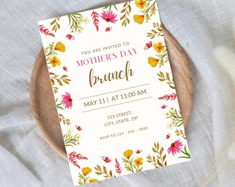 Editable Mother’s Day Brunch Invitation Template | Floral Canva Design | Instant Download PDF for Mom Celebration or Party