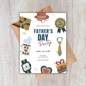 Plantilla editable de invitación para el Día del Padre / Diseño imprimible y personalizado en Canva para la barbacoa, el brunch o la celebración de papá / Descarga instantánea