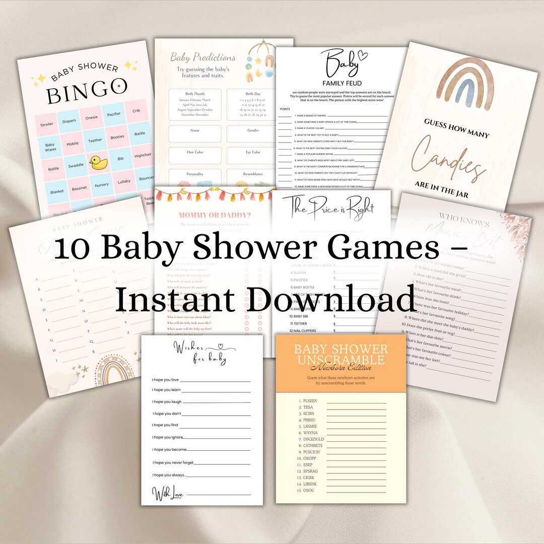 Gender Neutral Baby Shower Game Bundle | Boho Baby Shower Games Pack ...