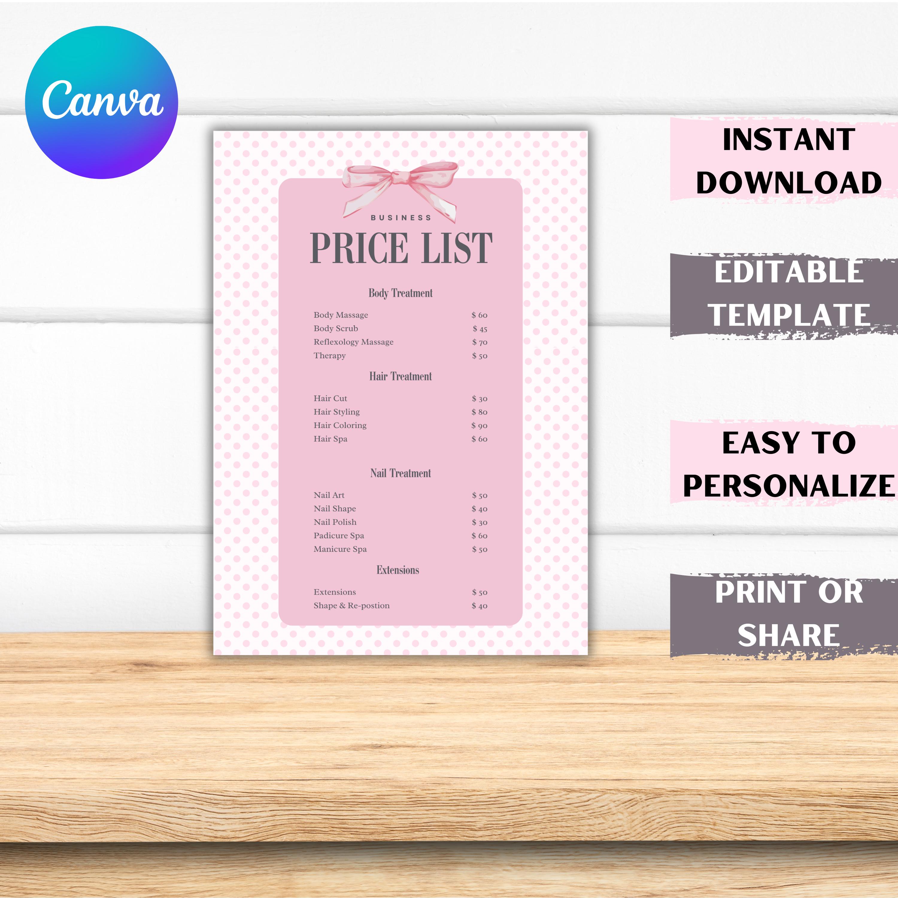 Editable Price List Template for Small Business Owners | Modern ...