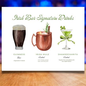 Menu du bar irlandais - modèle de toile modifiable, menu de pub personnalisable, téléchargement numérique, conception de menu de bar bricolage, menu de boissons personnalisé