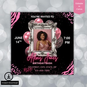 Hot Pink Birthday Flyer Template – Editable Canva Party Flyer, Printable or Digital Download, Birthday Bash Celebration Invite