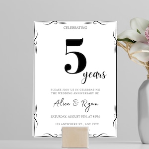 5th Wedding Anniversary Invitation | Black & White Minimalist Design | Editable Canva Template | Digital Download