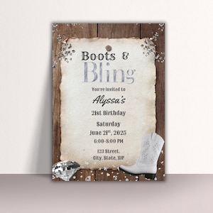 Boots and Bling Party Invitation Template, Country Western Birthday Invite, Editable Pink Cowgirl Bachelorette Party, Instant Download