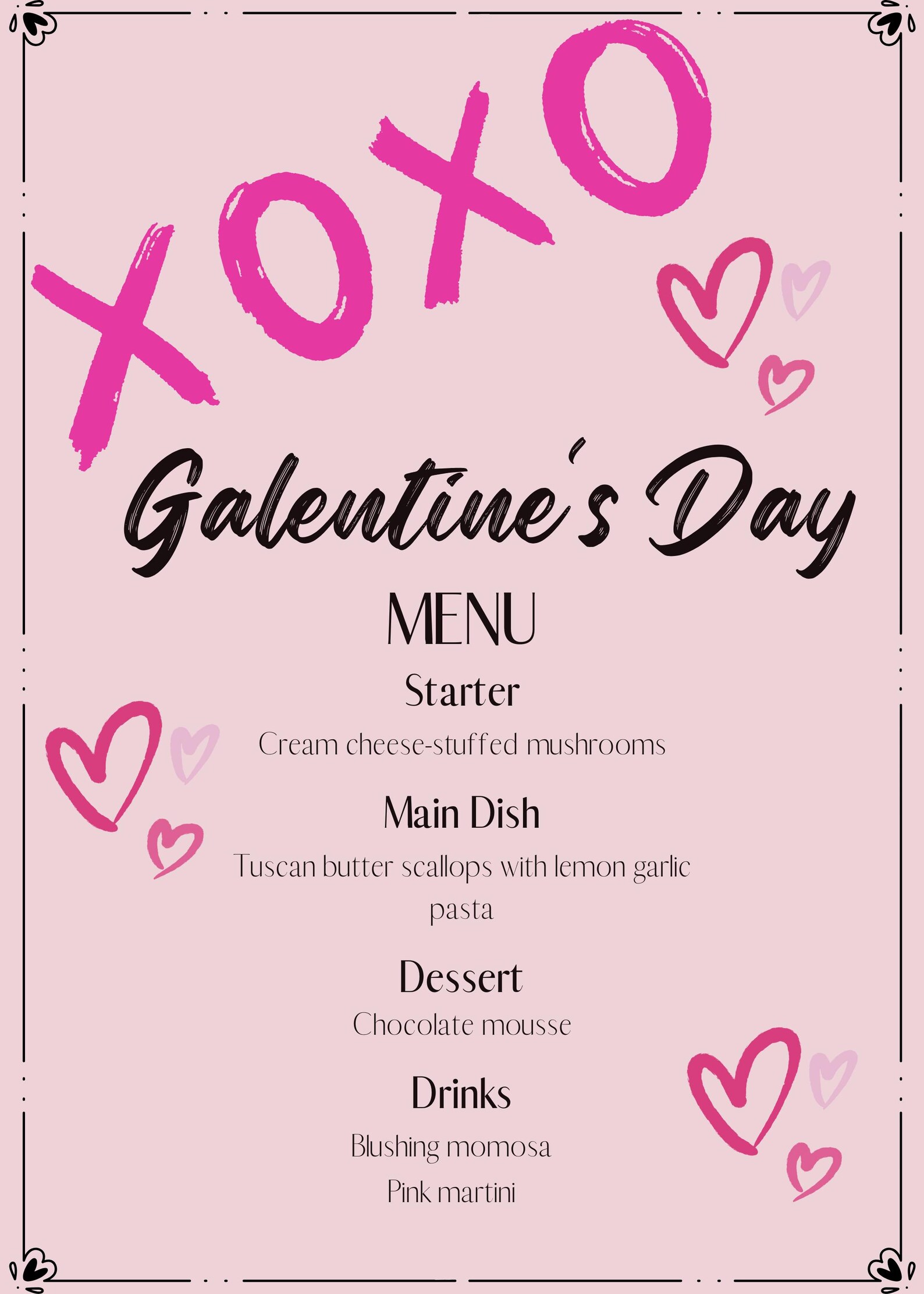 Galentine's Day Menu, Editable Canva Template for Girls' Night ...