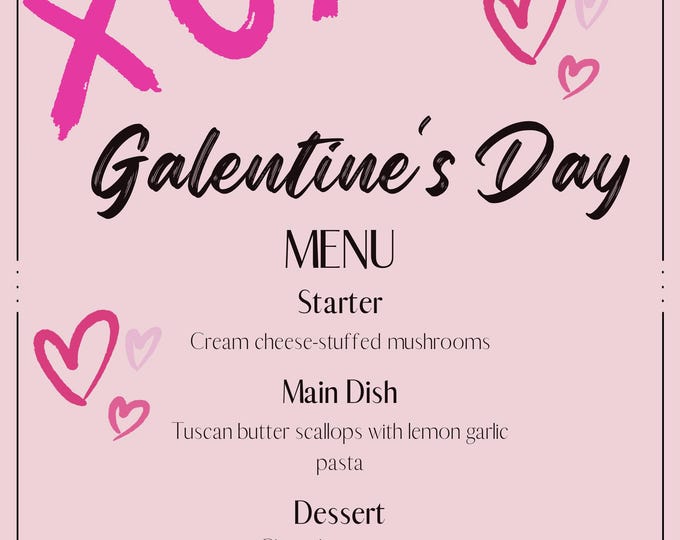 Galentine's Day Menu, Editable Canva Template for Girls' Night ...