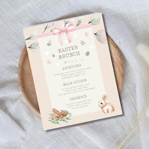 Modèle de menu modifiable pour le brunch de Pâques – Menu de printemps imprimable, menu minimaliste en toile pour le buffet de Pâques, téléchargement immédiat