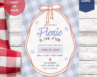 Picnic in the Park Invitation Template | Editable Canva BBQ Invite | Outdoor Summer Party Printable | Birthday Invite | Instant Download