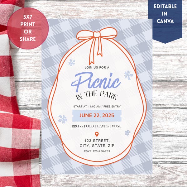 Picnic in the Park Invitation Template | Editable Canva BBQ Invite | Outdoor Summer Party Printable | Birthday Invite | Instant Download