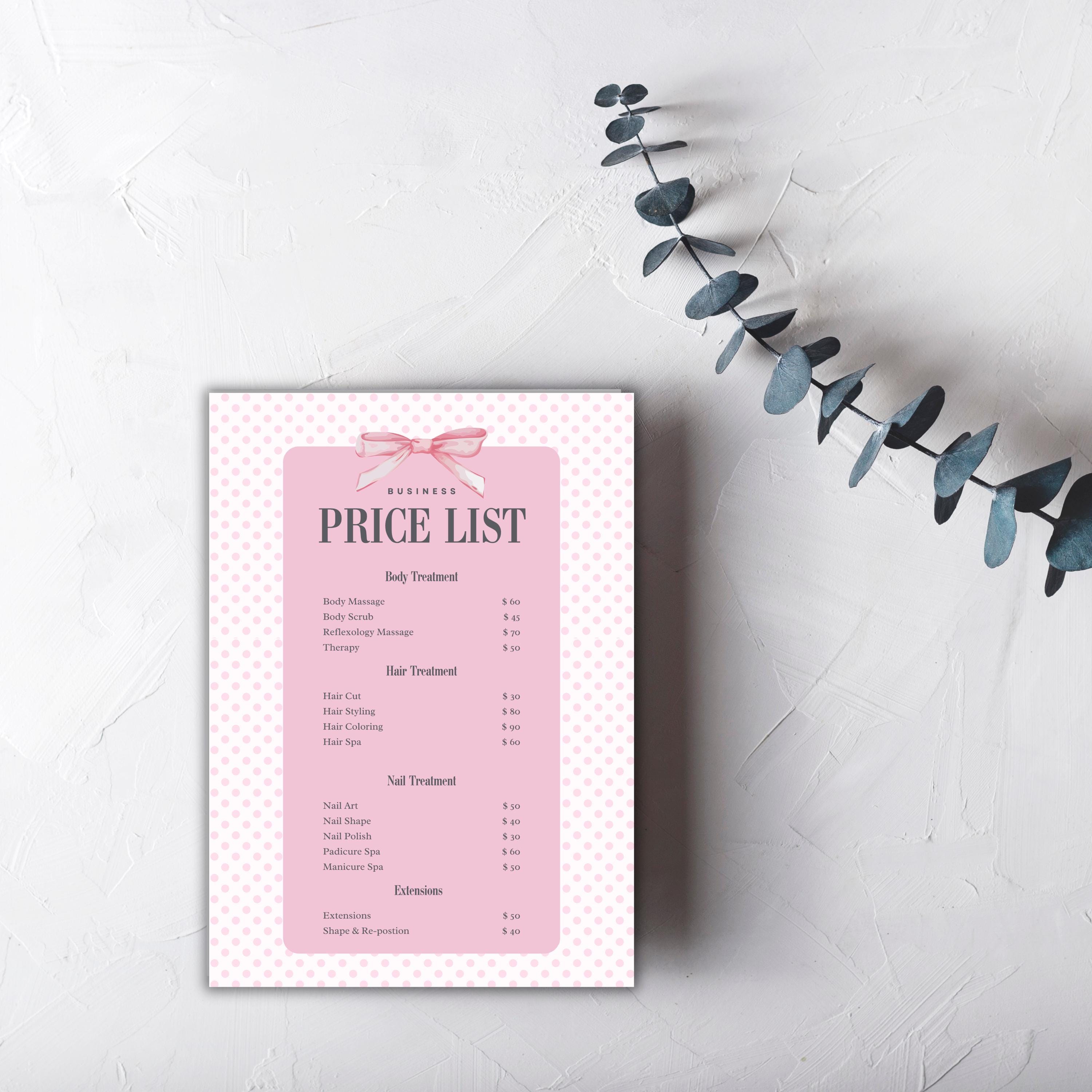 Editable Price List Template for Small Business Owners | Modern ...
