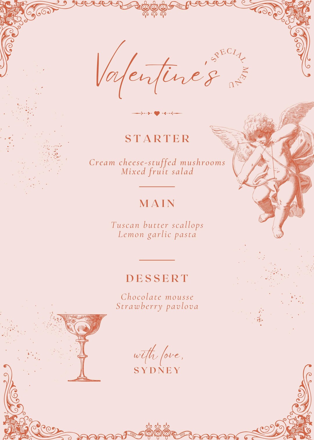 Editable Valentine’s Day Menu Template | Vintage Pink Design | Romantic ...