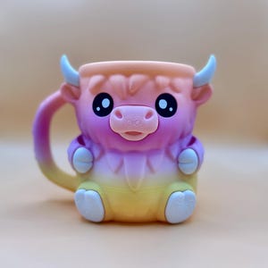 Highland Cow Ice Cream Pint Mug Holder w/ 2 Spoons Holders and snack drawer | 3D Printed Reusable  Ice Cream Cozy | Ramen Holder | Summer