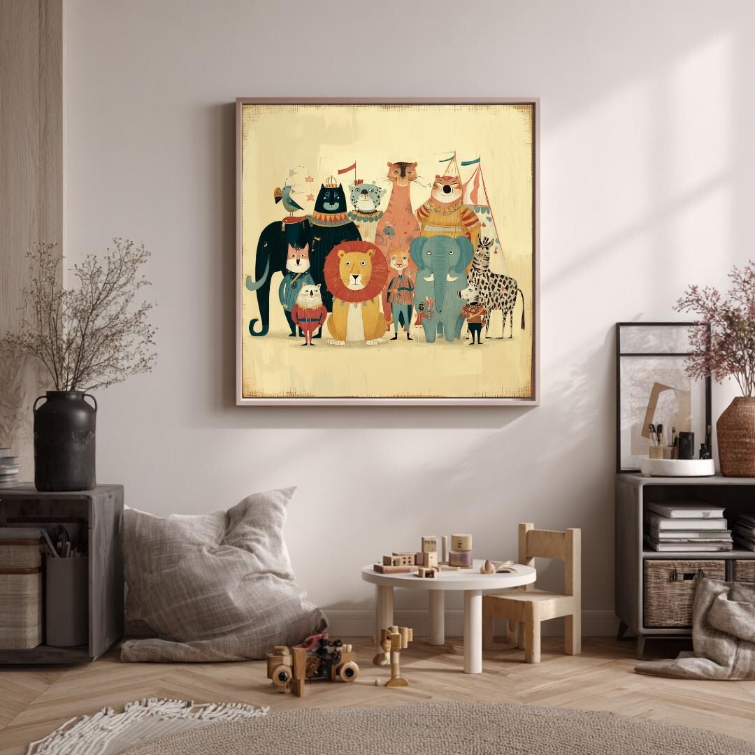 Vintage Circus Animal Wall Art for Kids Room – Whimsy Parade Print ...