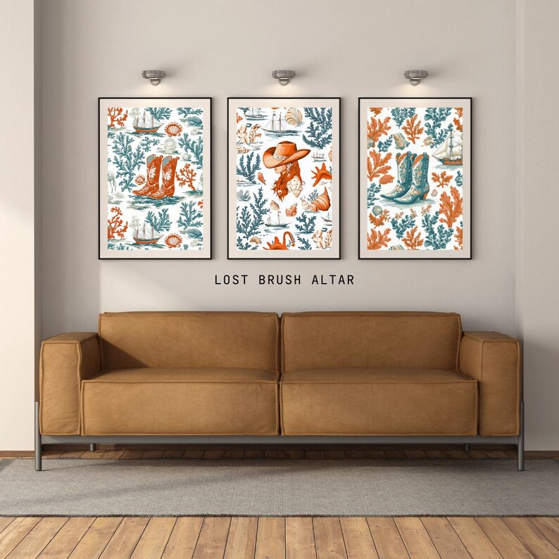 Texas Coastal Cowgirl Wall Art Set, 3 Original Prints Beachy Nautical ...