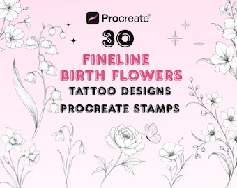 30 Fineline Birth Flower Tattoo Stamps for Procreate (Digital Download)