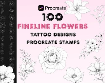 100 Fineline Flower Tattoo Stamps for Procreate (Digital Download)