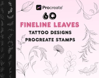 60 Fineline Leaves Procreate Stamps, Botanical Tattoo Designs (Digital Download)