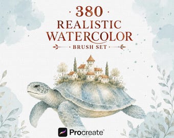 380 pędzli akwarelowych do Procreate | Realistyczny zestaw pędzli akwarelowych | Stemple akwarelowe, płótna, palety kolorów | Pobieranie cyfrowe