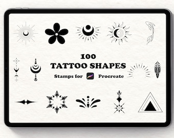 100 Finger Tattoo Procreate Briefmarken, handgezeichnete minimalistische Formen (Digitaler Download)