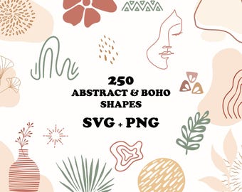 250 formas abstractas bohemias dibujadas a mano: paquete SVG y PNG