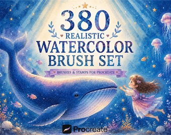 380 Realistische Aquarellpinsel für Procreate, Storybook Aquarellpinsel, Aquarellstempel