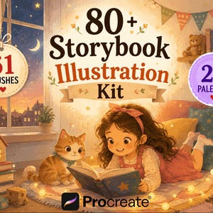 Kit de ilustración de libros infantiles para Procreate, pinceles para cuentos, paquete de dibujo de ilustraciones acogedoras