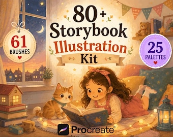 Kinderbuch-Illustrationskit Procreate, Märchenbuchbürsten, gemütliches Illustrations-Zeichnungspaket
