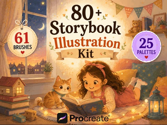 Children Book Illustration Kit Procreate, Storybook Brushes, Cozy Illustration Drawing Pack