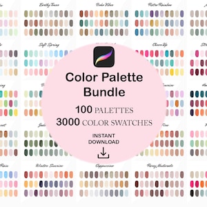 procreate color palette bundle,  color swatches pack, 100 iPad color palettes, color palette pink, color palette pastel, procreate brushes