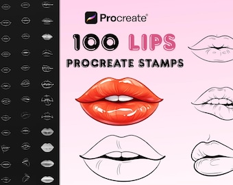 100 Lippen Procreate Briefmarken | Lip Illustration Brushes, Mund-Referenz-Set für Digital Art